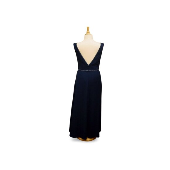 Long Crepe Navy Dress with Beaded Neckline & Waist Size 18 - Picture 9 of 11